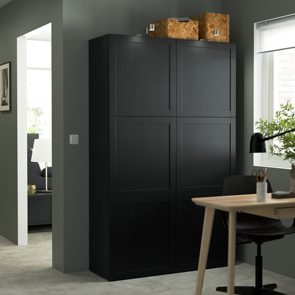 BESTÅ Mobile with doors - Brown-black Hanviken 120x40x192 cm , 120x42x193 cm