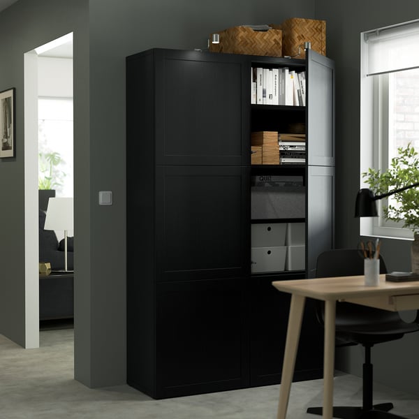 BESTÅ Mobile with doors - Brown-black Hanviken 120x40x192 cm , 120x42x193 cm