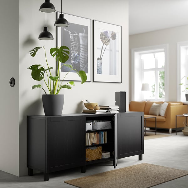 BESTÅ Mobile with doors - Brown-black Hanviken 180x40x74 cm , 180x42x74 cm