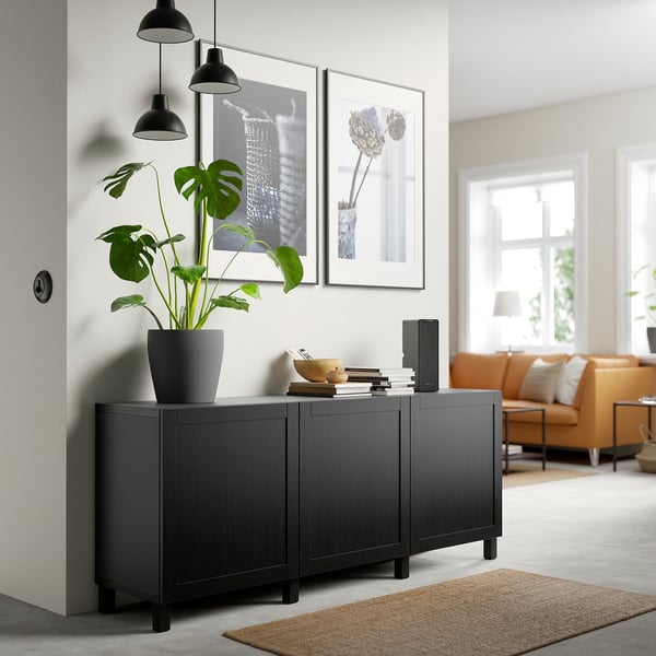 BESTÅ storage combination with doors, black-brown/Hanviken/Stubbarp black-brown, 180x42x74 cm
