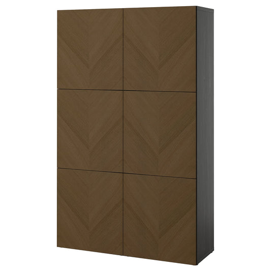 BESTÅ storage combination with doors, black-brown/Hedeviken brown stained oak veneer, 120x42x193 cm