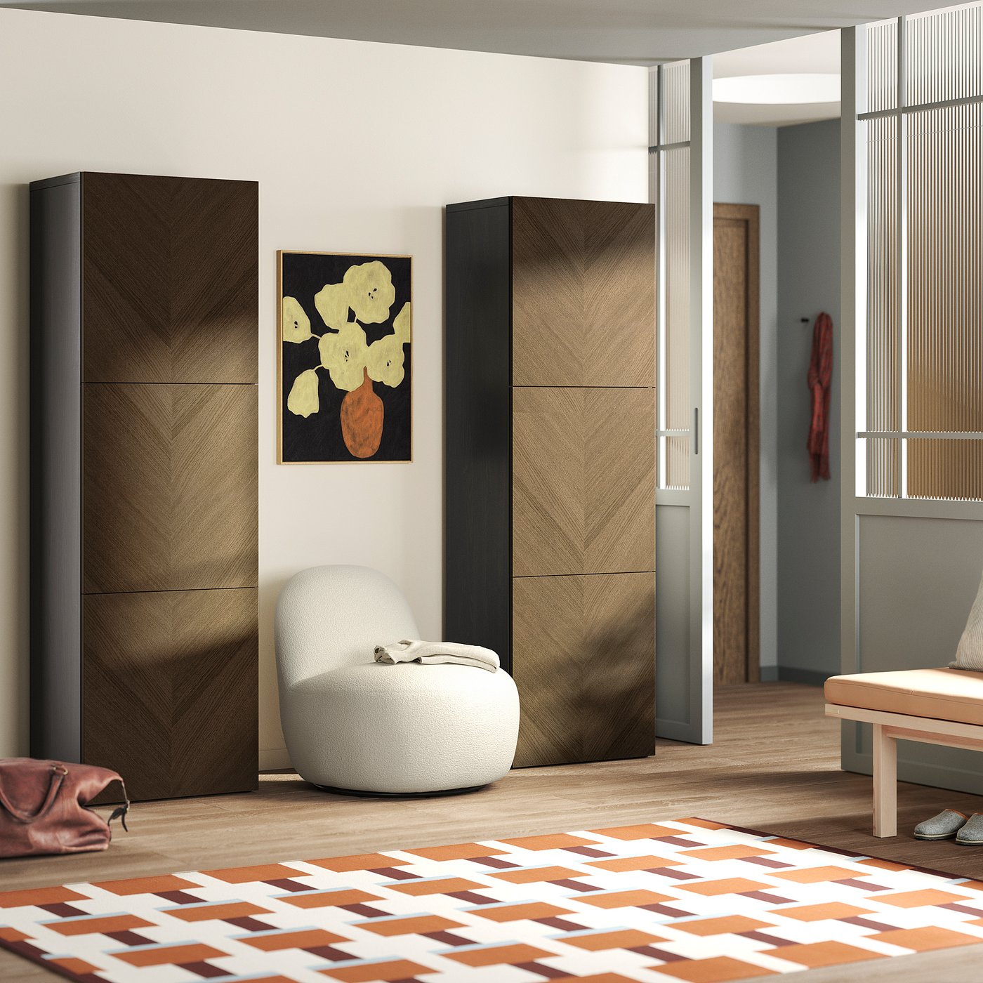 BESTÅ storage combination with doors, black-brown/Hedeviken brown stained oak veneer, 120x42x193 cm
