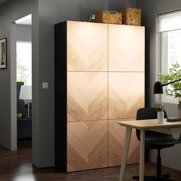 BESTÅ storage combination with doors, black-brown/Hedeviken oak veneer, 120x42x193 cm
