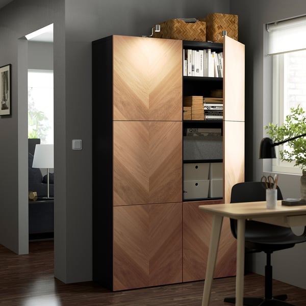 BESTÅ storage combination with doors, black-brown/Hedeviken oak veneer, 120x42x193 cm