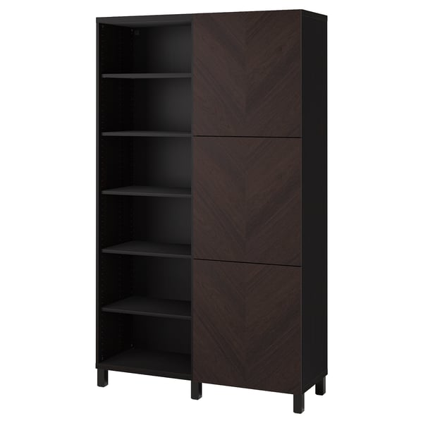 BESTÅ storage combination with doors, black-brown Hedeviken/dark brown stained oak veneer, 120x42x202 cm