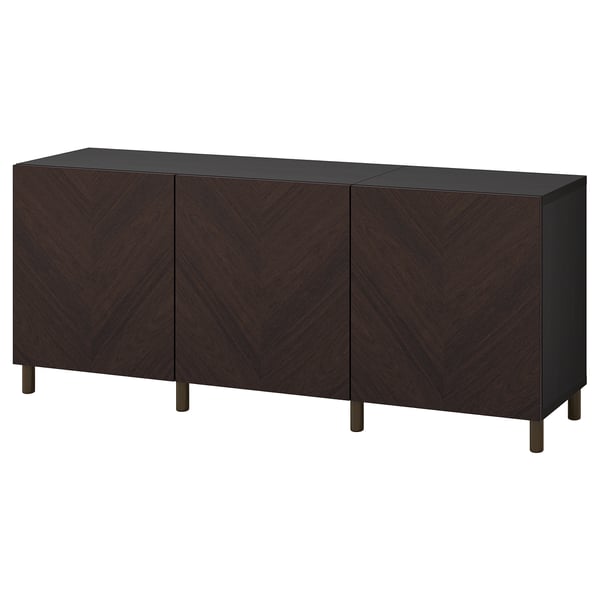 BESTÅ - BESTÅ Storage combination with doors, black-brown Hedeviken/Mejarp/dark brown stained oak veneer, 180x42x74 cm