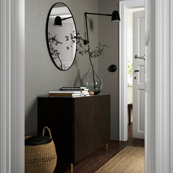 BESTÅ storage combination with doors, black-brown Hedeviken/Ösarp/dark brown stained oak veneer, 120x42x74 cm