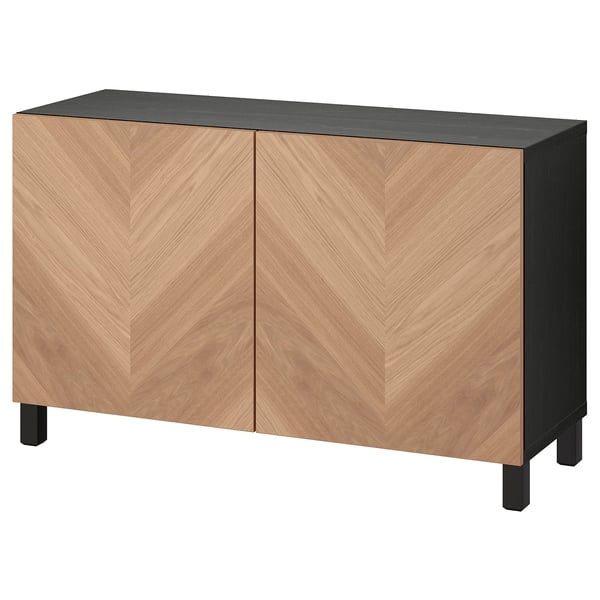BESTÅ storage combination with doors, black-brown/Hedeviken/Stubbarp oak veneer, 120x42x74 cm
