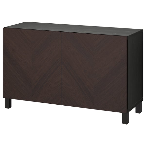 BESTÅ storage combination with doors, black-brown Hedeviken/Stubbarp/dark brown stained oak veneer, 120x42x74 cm