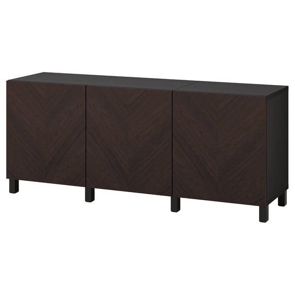 BESTÅ storage combination with doors, black-brown Hedeviken/Stubbarp/dark brown stained oak veneer, 180x42x74 cm
