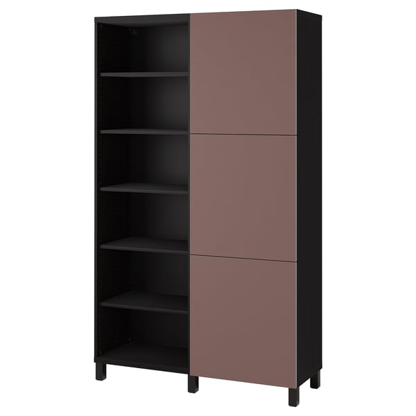 BESTÅ storage combination with doors, black-brown/Hjortviken brown, 120x42x202 cm