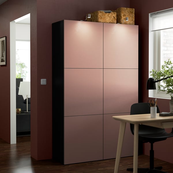 BESTÅ storage combination with doors, black-brown/Hjortviken brown, 120x42x193 cm