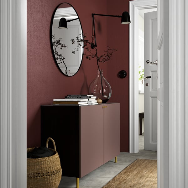 BESTÅ storage combination with doors, black-brown/Hjortviken/Ösarp brown, 120x42x74 cm