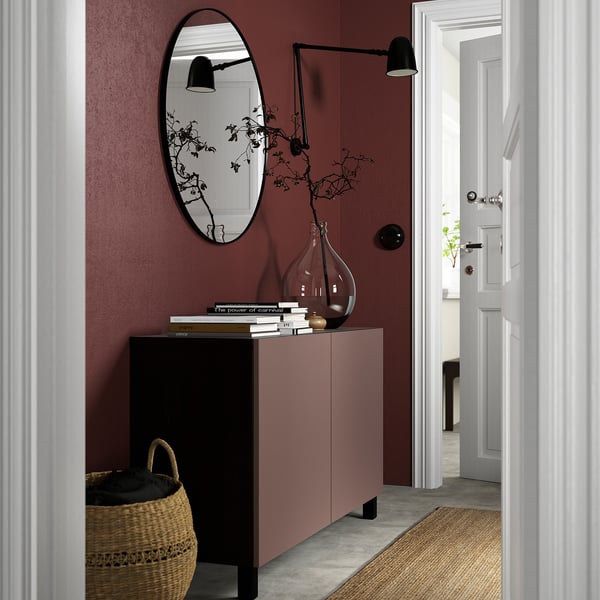 BESTÅ storage combination with doors, black-brown/Hjortviken/Stubbarp brown, 120x42x74 cm