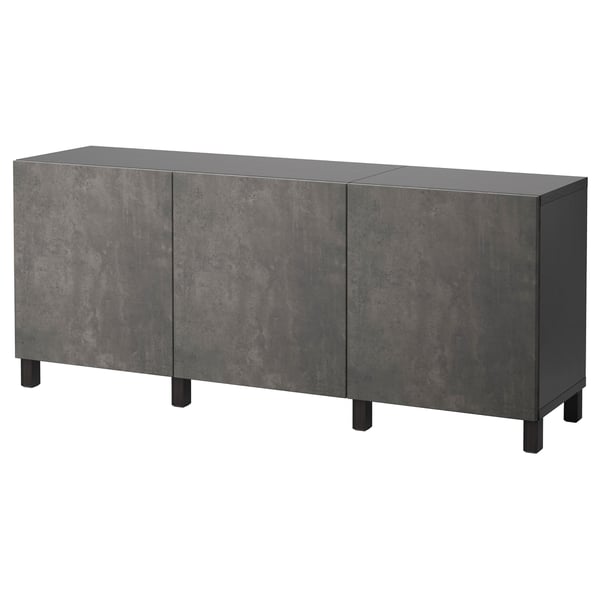 BESTÅ - BESTÅ Storage combination with doors, black-brown Kallviken/Stubbarp/dark grey concrete effect, 180x42x74 cm