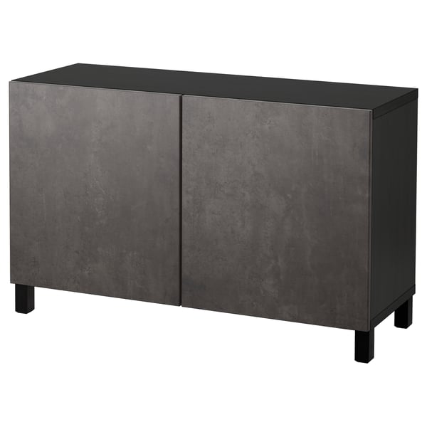 BESTÅ - BESTÅ Storage combination with doors, black-brown Kallviken/Stubbarp/dark grey concrete effect, 120x42x74 cm
