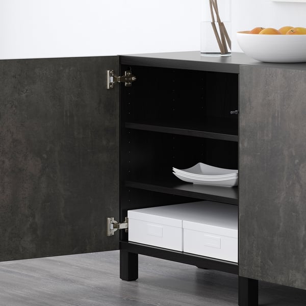 BESTÅ - BESTÅ Storage combination with doors, black-brown Kallviken/Stubbarp/dark grey concrete effect, 180x42x74 cm