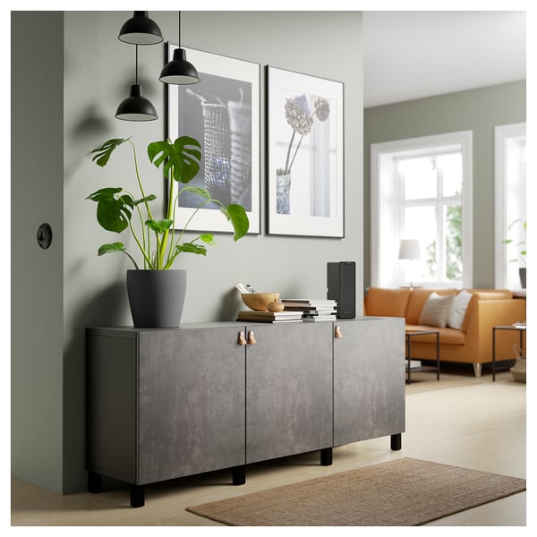 BESTÅ - BESTÅ Storage combination with doors, black-brown Kallviken/Stubbarp/dark grey concrete effect, 180x42x74 cm