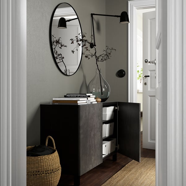 BESTÅ storage combination with doors, black-brown Kallviken/Stubbarp/dark grey concrete effect, 120x42x74 cm