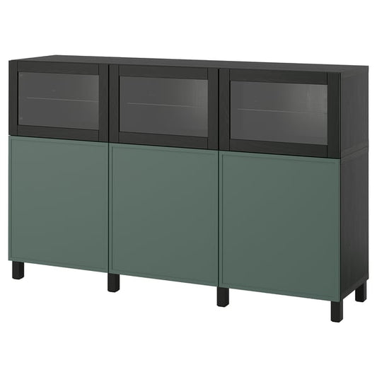 BESTÅ cabinet with doors, brown-black/Krukmakare dark gray-green, 180x42x112 cm