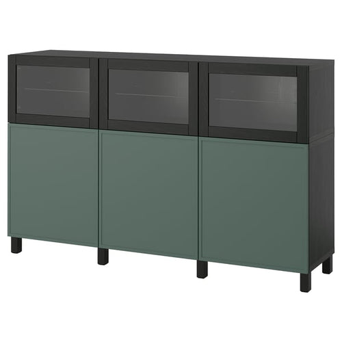 BESTÅ storage combination with doors, black-brown/Krukmakare dark grey-green, 180x42x112 cm
