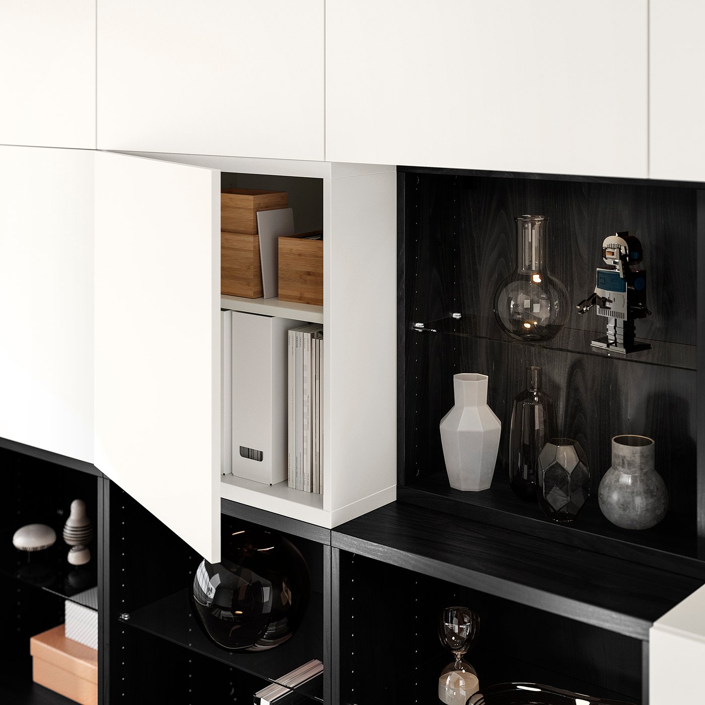 BESTÅ storage combination with doors, black-brown/Lappviken white, 240x42x231 cm