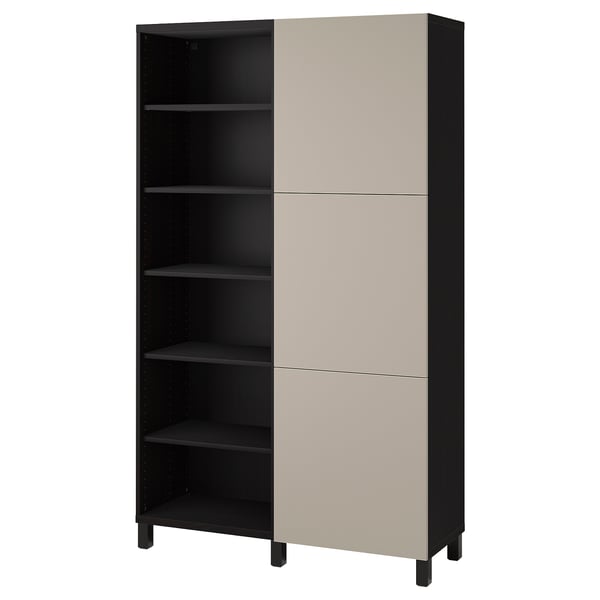 BESTÅ storage combination with doors, black-brown/Lappviken light grey-beige, 120x42x202 cm