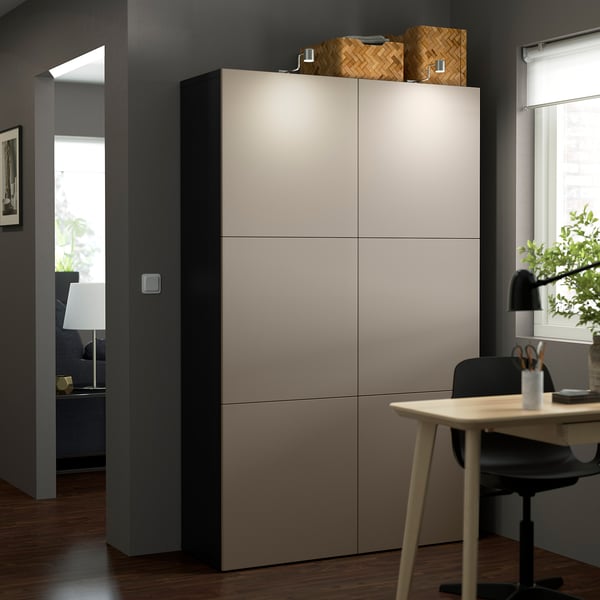 BESTÅ storage combination with doors, black-brown/Lappviken light grey-beige, 120x42x193 cm