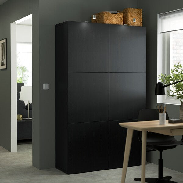 BESTÅ - Storage combination with doors, black-brown/Lappviken black-brown, 120x42x193 cm