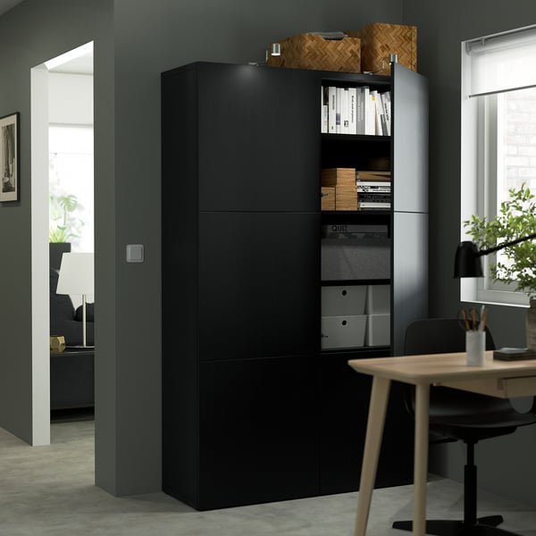 BESTÅ storage combination with doors, black-brown/Lappviken black-brown, 120x42x193 cm