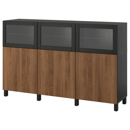 BESTÅ storage combination with doors, black-brown Lappviken/Sindvik walnut effect, 180x42x112 cm