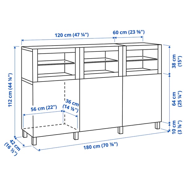 BESTÅ - BESTÅ Storage combination with doors, black-brown Lappviken/Sindvik black-brown clear glass, 180x42x112 cm