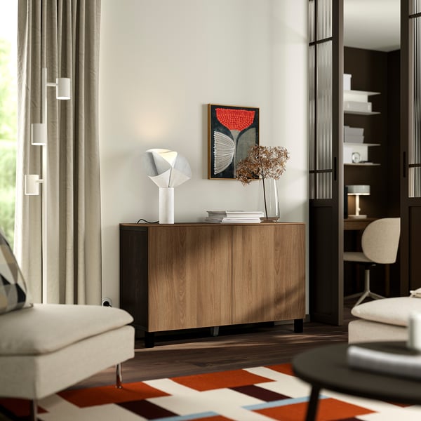 BESTÅ cabinet with doors, brown-black/Lappviken/Stubbarp walnut effect, 120x42x75 cm