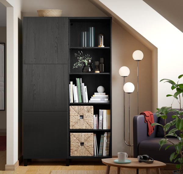 BESTÅ storage combination with doors, black-brown/Lappviken/Stubbarp black-brown, 120x42x202 cm