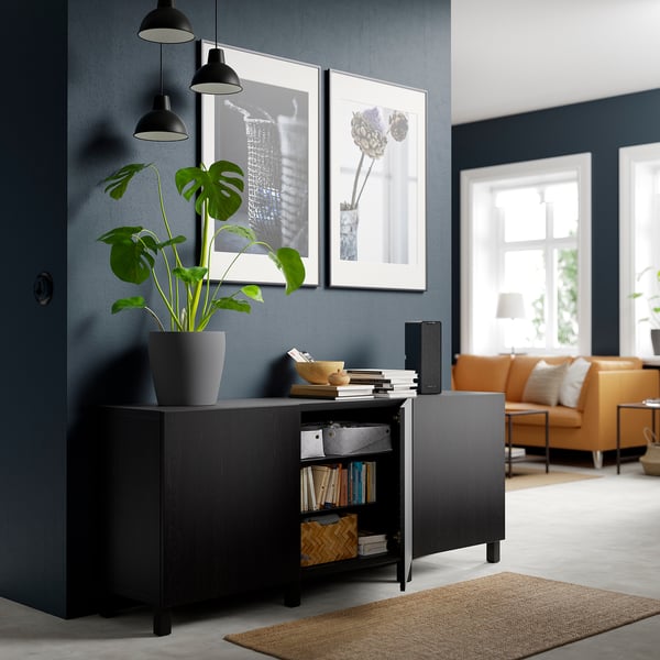 BESTÅ storage combination with doors, black-brown/Lappviken/Stubbarp black-brown, 180x42x74 cm