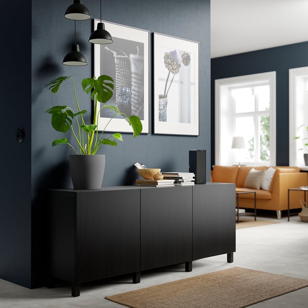 BESTÅ storage combination with doors, black-brown/Lappviken/Stubbarp black-brown, 180x42x74 cm