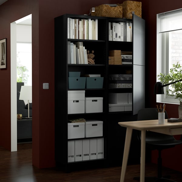 BESTÅ storage combination with doors, black-brown/Lappviken/Stubbarp black-brown, 120x42x202 cm