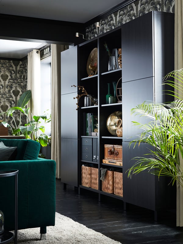 BESTÅ storage combination with doors, black-brown/Lappviken/Stubbarp black-brown, 120x42x202 cm