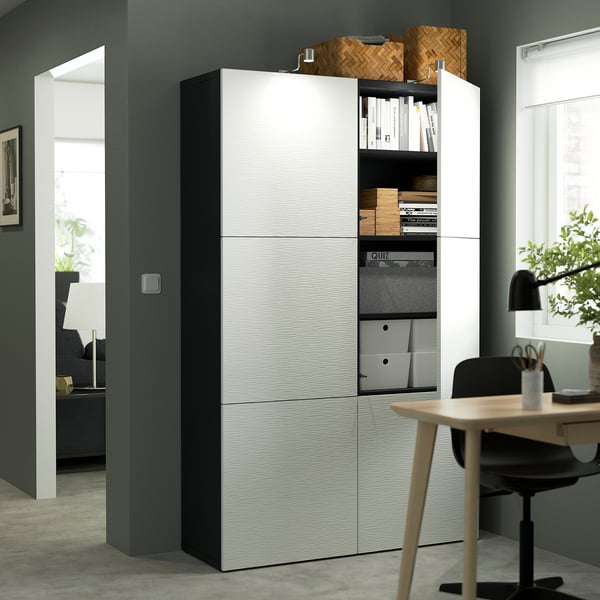 BESTÅ storage combination with doors, black-brown/Laxviken white, 120x42x193 cm