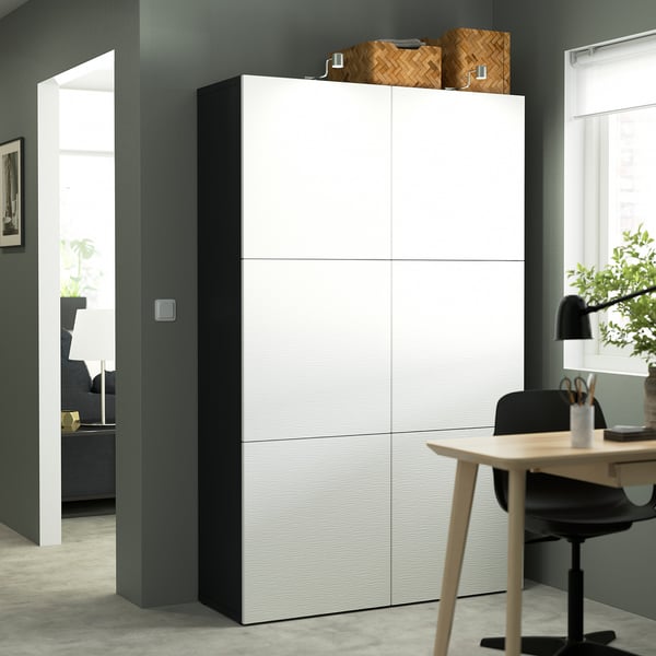 BESTÅ storage combination with doors, black-brown/Laxviken white, 120x42x193 cm
