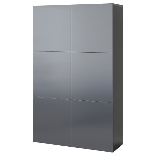 BESTÅ - BESTÅ Storage combination with doors, black-brown/Riksviken brushed dark pewter effect, 120x42x193 cm