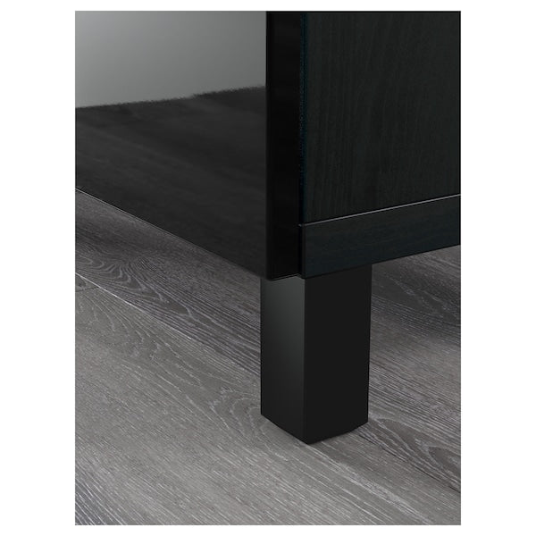 BESTÅ - Storage combination with doors, black-brown Selsviken/Glassvik high-gloss/black clear glass, 180x42x112 cm