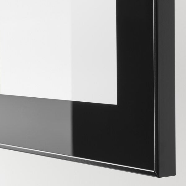 BESTÅ - Storage combination with doors, black-brown Selsviken/Glassvik high-gloss/black clear glass, 180x42x112 cm