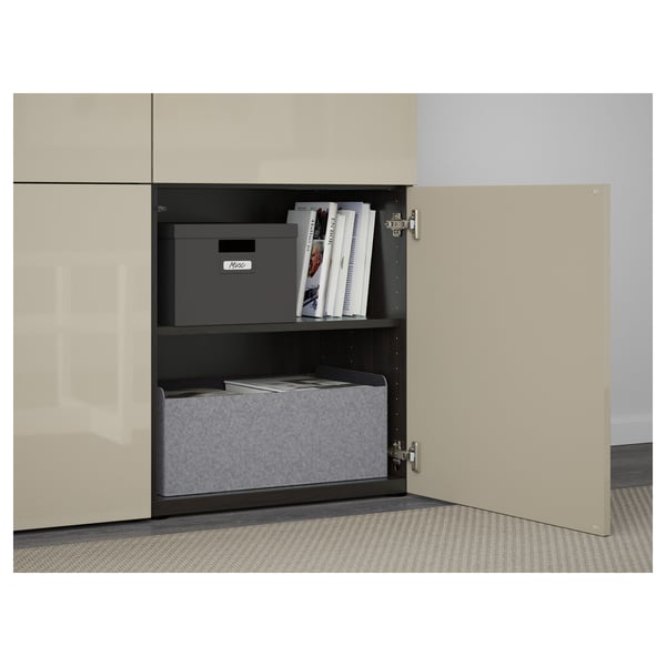 BESTÅ Mobile with doors - brown-black/Selsviken glossy/beige 120x40x192 cm , 120x42x193 cm