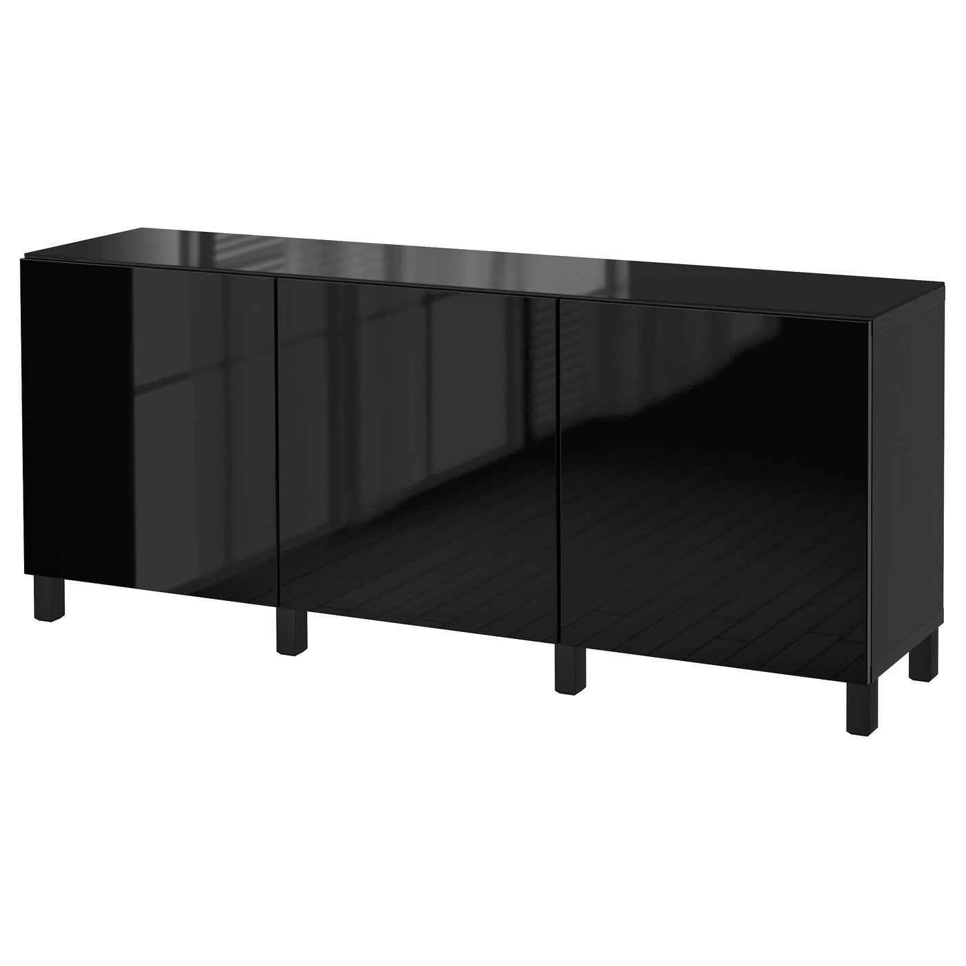 BESTÅ storage combination with doors, black-brown/Selsviken high-gloss/black, 180x42x75 cm