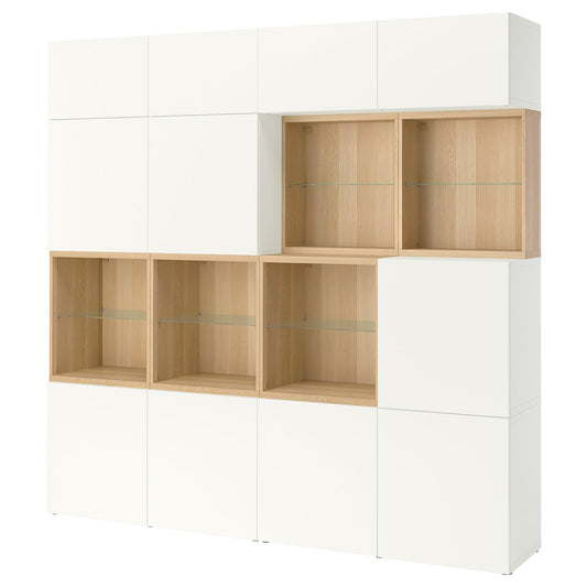 BESTÅ storage combination with doors, white stained oak/Lappviken white, 240x42x231 cm