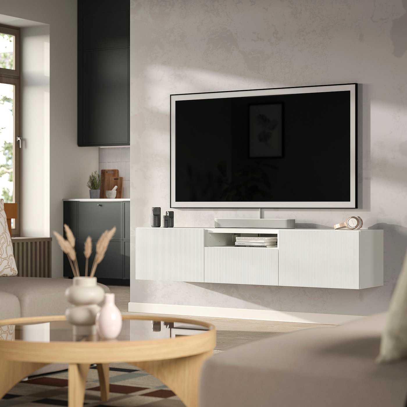 BESTÅ TV bench, white/Förvaltare white, 180x42x39 cm