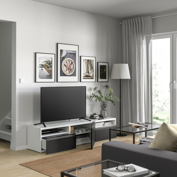 BESTÅ - BESTÅ TV bench, white/Hammarsmed anthracite, 180x42x39 cm