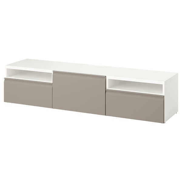 BESTÅ - TV bench, white/Hammarsmed beige, 180x42x39 cm