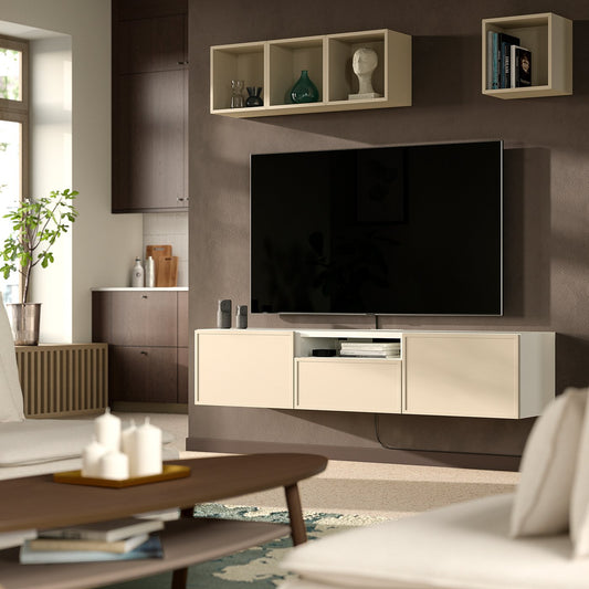 BESTÅ TV bench, white/Krukmakare beige, 180x42x39 cm
